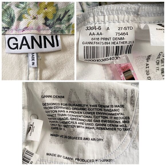 Ganni Betzy Floral Organic Cotton Blend‎ Flared Crop Jeans, size 27 - Picture 5 of 16